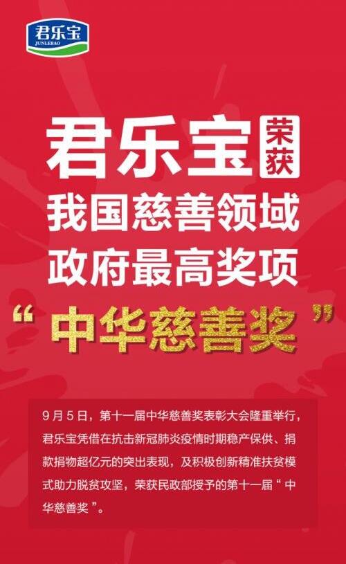 君乐宝荣获我国慈善领域政府最高奖项“中华慈善奖”(图1)